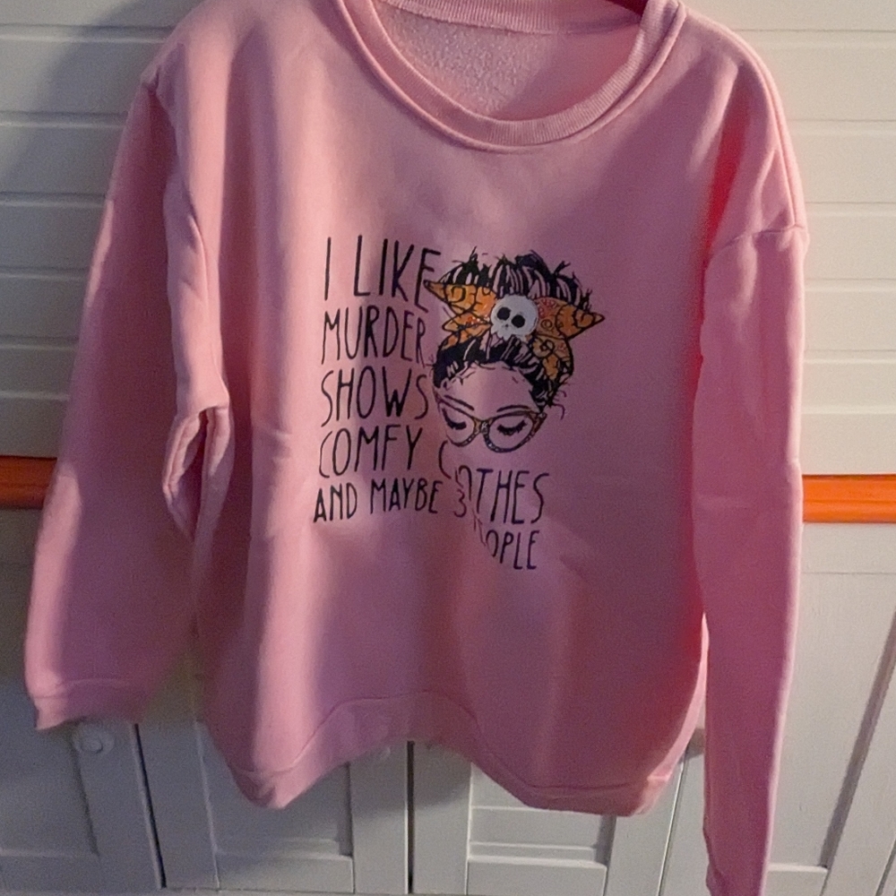Pink I like murder shows pullover